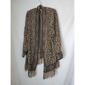 Ruby Rd. Woman 2X Leopard Print Cardigan Sweater Fringe Open Front Metallic Knit